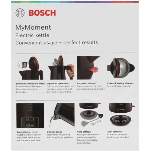 Чайник электрический Bosch TWK1M123 1.7л. 2400Вт черный корпус: пластик