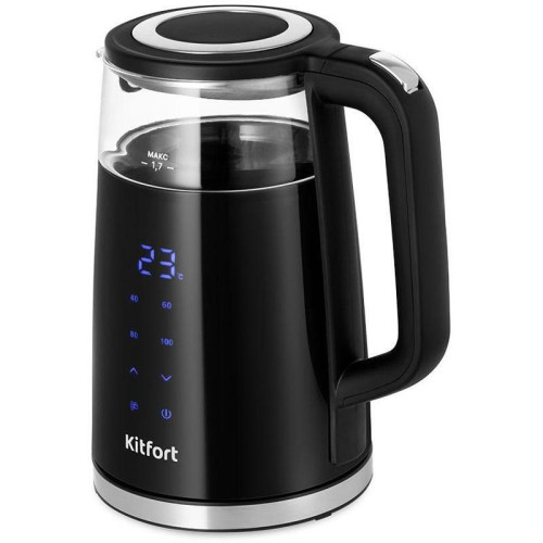 Чайник электрический Kitfort КТ-6611 1.7л. 2200Вт черный/серебристый корпус: стекло/пластик