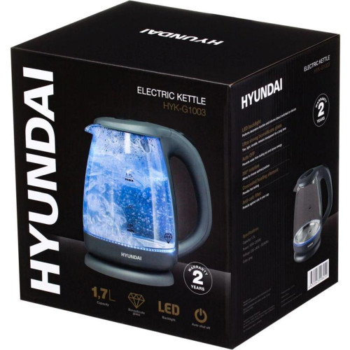 Чайник электрический Hyundai HYK-G1003 1.7л. 2200Вт серый корпус: стекло/пластик