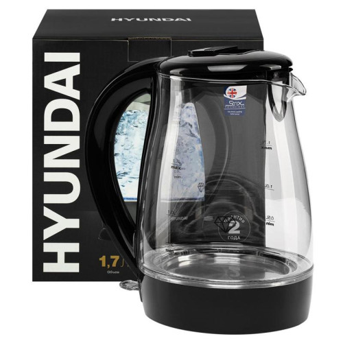 Чайник электрический Hyundai HYK-G2011 1.7л. 2200Вт черный корпус: стекло/пластик