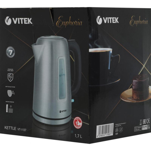 Чайник электрический Vitek VT-1137 1.7л. 2200Вт серебристый матовый корпус: металл