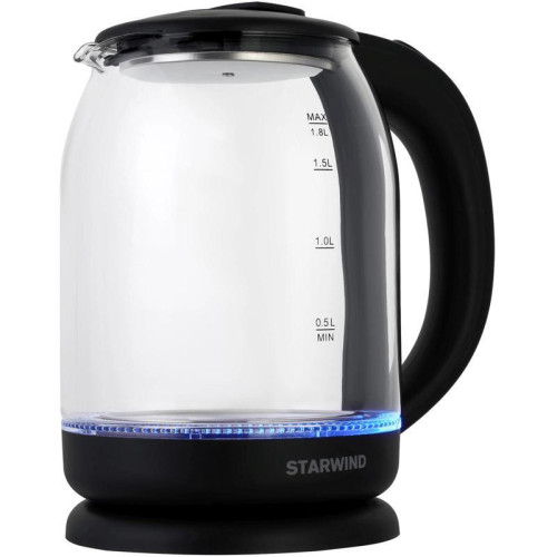Чайник электрический Starwind SKG1779 1.8л. 1700Вт прозрачный/черный корпус: стекло