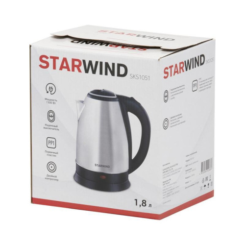 Чайник электрический Starwind SKS1051 1.8л. 1500Вт серебристый матовый/черный корпус: металл/пластик