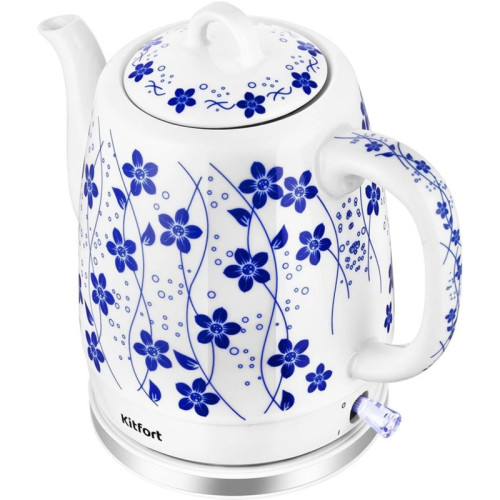 Чайник электрический Kitfort КТ-6788 1л. 1630Вт белый/синий корпус: керамика