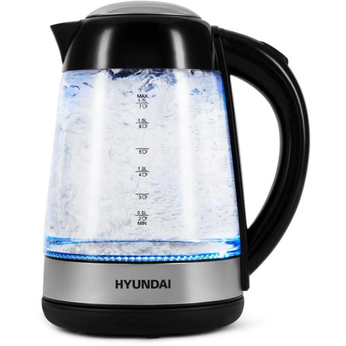 Чайник электрический Hyundai HYK-G3803 1.7л. 2200Вт черный/серебристый корпус: стекло