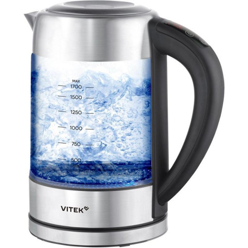 Чайник электрический Vitek VT-WK1046 1.7л. 2200Вт черный/серебристый корпус: стекло/металл