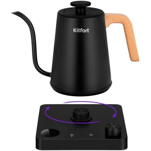 Чайник электрический Kitfort КТ-6726 1л. 1200Вт черный/дерево корпус: нерж.сталь/пластик
