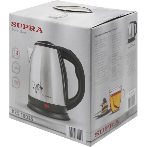 Чайник электрический Supra KES-1802S 1.8л. 1500Вт нержавеющая сталь/черный корпус: металл/пластик (12951)