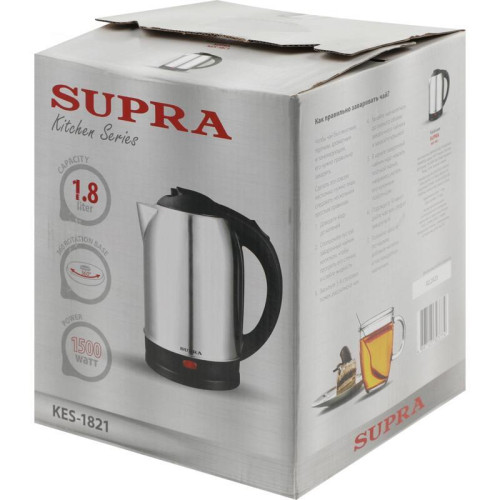 Чайник электрический Supra KES-1821 1.8л. 1500Вт серебристый/черный корпус: металл