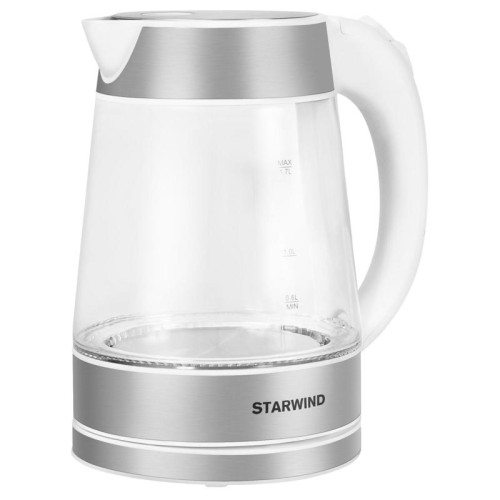 Чайник электрический Starwind SKG2011 1.7л. 2200Вт белый/серебристый корпус: стекло/металл/пластик