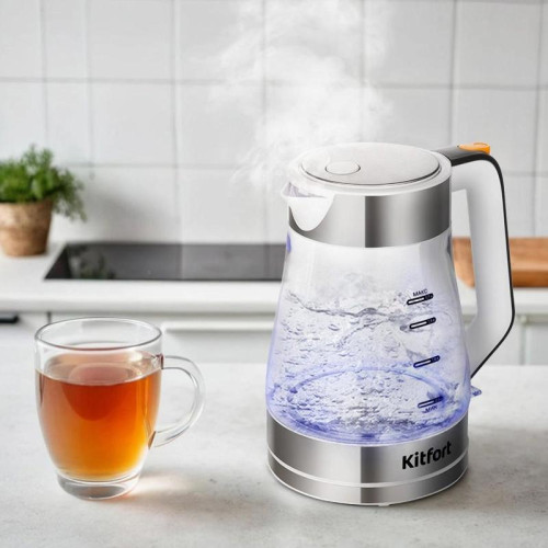 Чайник электрический Kitfort КТ-6626 1.7л. 2200Вт нержавеющая сталь/черный корпус: нерж.сталь/стекло