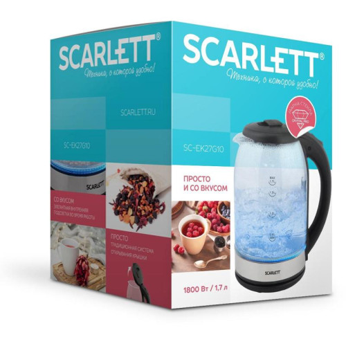 Чайник электрический Scarlett SC-EK27G10 1.7л. 1800Вт прозрачный/черный корпус: стекло/пластик