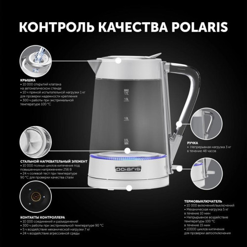 Чайник электрический Polaris PWK 1715 CGL 1.7л. 2200Вт белый корпус: стекло/металл