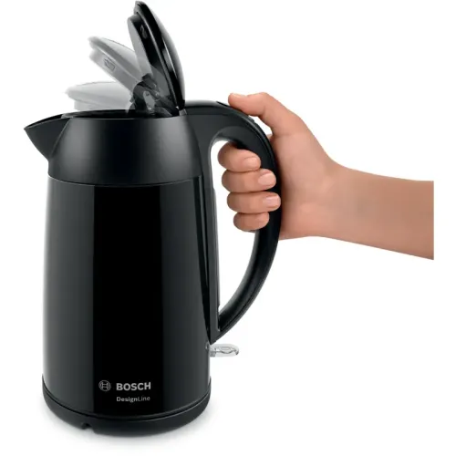 Чайник BOSCH TWK3P423 мощность — 2400Вт; объем — 1.7л; корпус — нержавеющая сталь; фильтр от накипи, цвет — черный