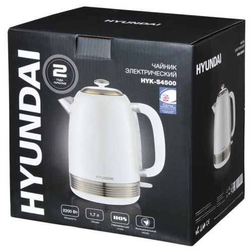 Чайник электрический Hyundai HYK-S4500 1.7л. 2200Вт жемчужный/золотистый корпус: металл/пластик