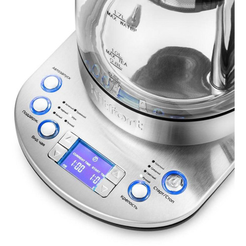 Чайник электрический Kitfort КТ-6116 1.7л. 2200Вт нержавеющая сталь/черный корпус: стекло/металл/пластик