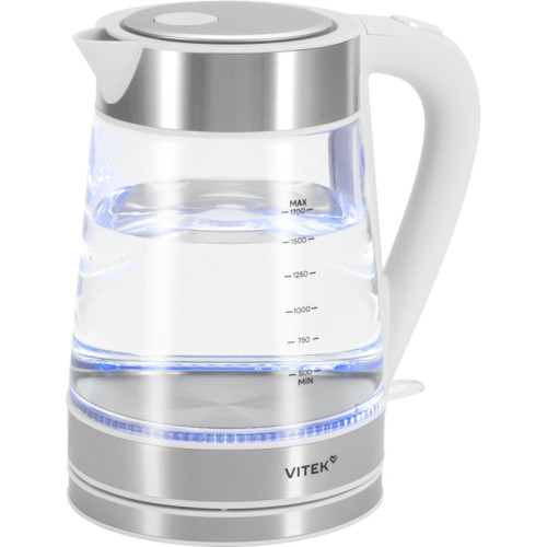 Чайник электрический Vitek VT-WK1030 1.7л. 2200Вт белый/серебристый корпус: стекло
