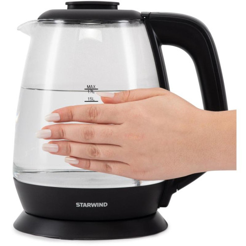 Чайник электрический Starwind SKS3036 1.7л. 2200Вт черный корпус: стекло