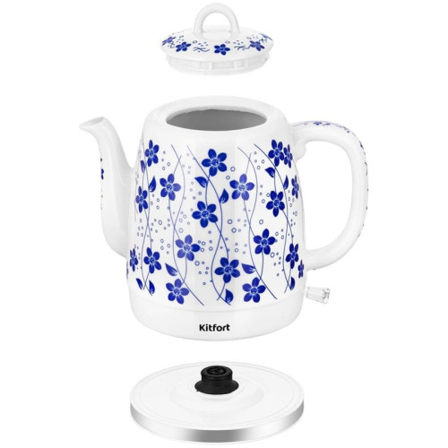 Чайник электрический Kitfort КТ-6788 1л. 1630Вт белый/синий корпус: керамика