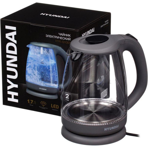 Чайник электрический Hyundai HYK-G1003 1.7л. 2200Вт серый корпус: стекло/пластик