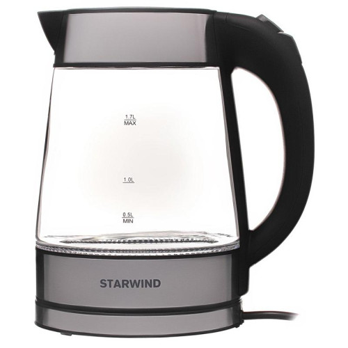 Чайник электрический Starwind SKG3311 1.7л. 2200Вт черный/серебристый корпус: стекло/металл/пластик
