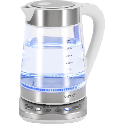 Чайник электрический Vitek VT-WK1031 1.7л. 2200Вт белый/серебристый корпус: стекло/металл/пластик
