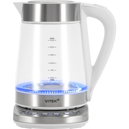 Чайник электрический Vitek VT-WK1031 1.7л. 2200Вт белый/серебристый корпус: стекло/металл/пластик