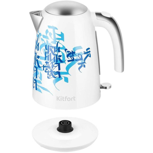 Чайник электрический Kitfort КТ-6772 1.7л. 2200Вт белый/синий корпус: металл/пластик