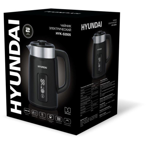Чайник электрический Hyundai HYK-S3505 1.5л. 2200Вт черный корпус: металл/пластик
