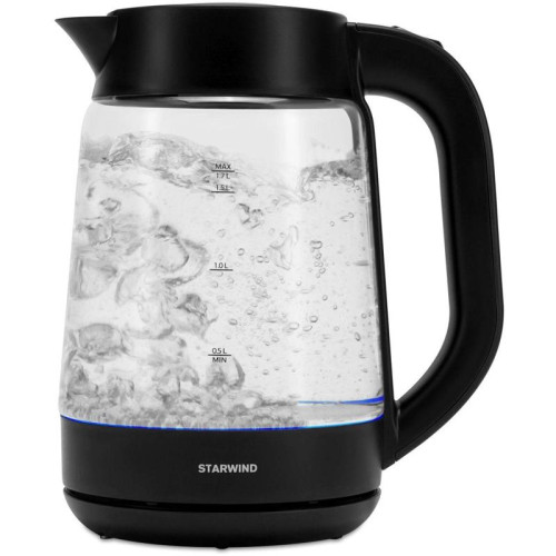 Чайник электрический Starwind SKG4030 1.7л. 2200Вт черный корпус: стекло/пластик
