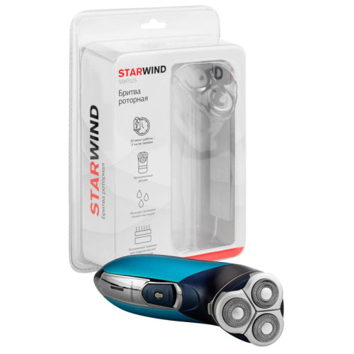 Бритва роторная/ Бритва роторная Starwind SSH 1525 реж.эл.:3 питан.:аккум. голубой/черный