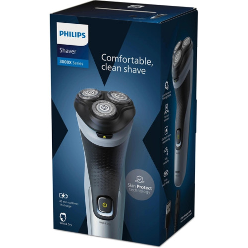 Бритва роторная/ Бритва роторная Philips 3000X Series X3063/00 реж.эл.:3 питан.:аккум. черный/голубой