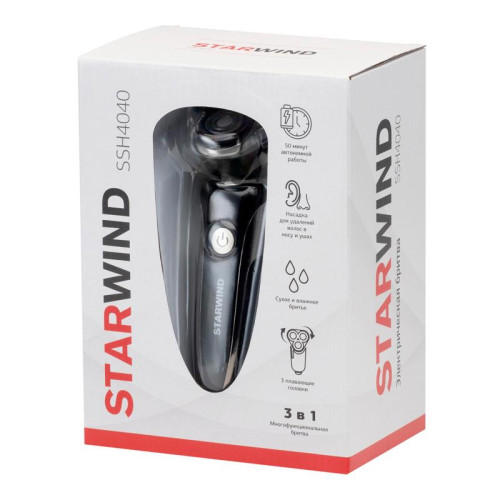 Бритва роторная/ Бритва роторная Starwind SSH 4040 реж.эл.:3 питан.:аккум. черный