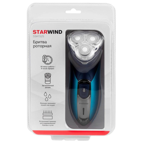 Бритва роторная/ Бритва роторная Starwind SSH 1525 реж.эл.:3 питан.:аккум. голубой/черный