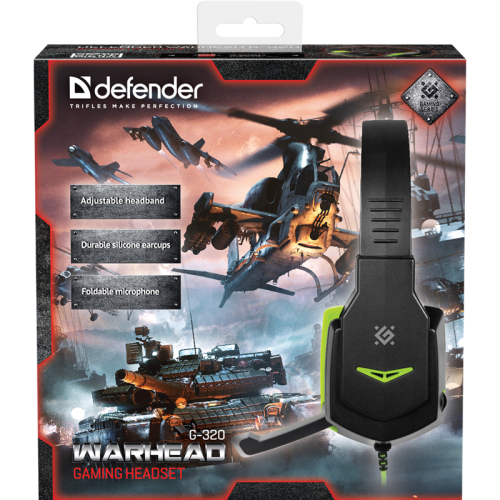 Defender Игровая гарнитура Warhead G-320 черный+зеленый, кабель 1.8 м