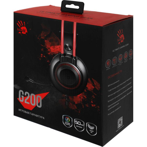 Наушники с микрофоном A4Tech Bloody G200 черный/красный 2м мониторные оголовье (G200  AUX3.5-4PIN +USB)