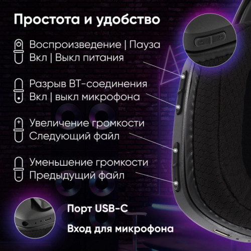 Наушники с микрофоном Oklick HS-L750G черный 1.5м накладные BT оголовье (2007557)