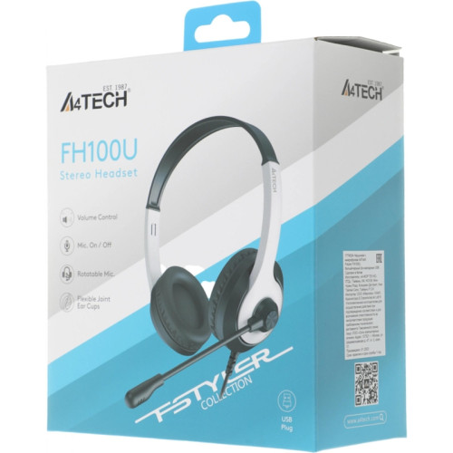 Наушники с микрофоном A4Tech Fstyler FH100U белый/черный 2м накладные USB оголовье (FH100U (PANDA))