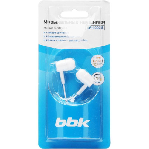 Наушники внутриканальные BBK EP-1002S 1.2м белый проводные в ушной раковине (EP-1002S (W))