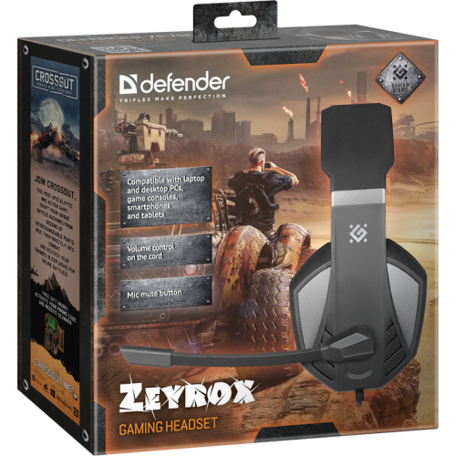 Defender Игровая гарнитура Zeyrox черный+серый, кабель 1.8 м Defender Игровая гарнитура Zeyrox черный+серый, кабель 1.8 м