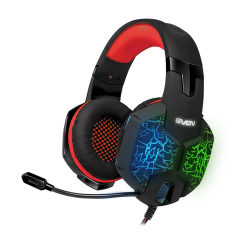 Игровые наушники с микрофоном SVEN AP-U988MV, черный-красный (USB, LED, 7.1)