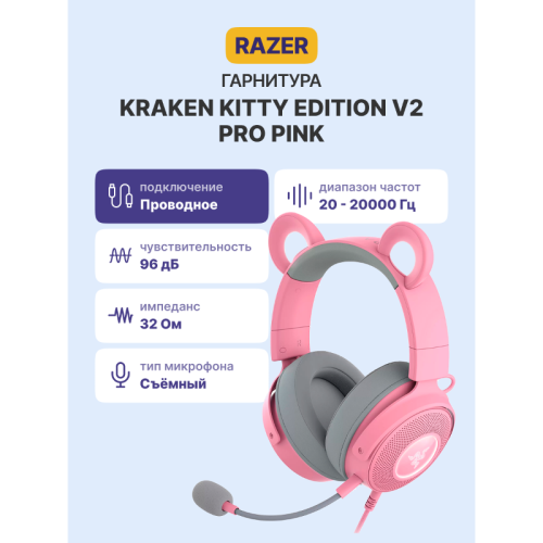 Гарнитура Razer Kraken Kitty Ed. V2 Pro - Quartz Headset/ Razer Kraken Kitty Ed. V2 Pro - Quartz Headset Гарнитура Razer Kraken Kitty Ed. V2 Pro - Quartz Headset/ Razer Kraken Kitty Ed. V2 Pro - Quartz Headset