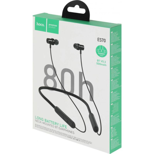 Гарнитура внутриканальные Hoco ES70 черный беспроводные bluetooth шейный обод
