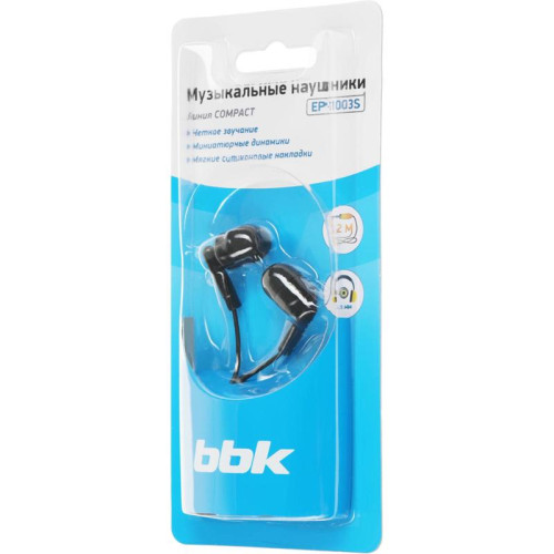 Наушники внутриканальные BBK EP-1003S 1.2м черный проводные в ушной раковине (EP-1003S (B))
