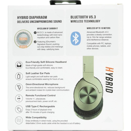Наушники мониторные A4Tech 2Drumtek BH300 1м зеленый беспроводные bluetooth оголовье (BH300 MATCHA GREEN) Наушники мониторные A4Tech 2Drumtek BH300 1м зеленый беспроводные bluetooth оголовье (BH300 MATCHA GREEN)