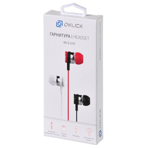 Гарнитура внутриканальные Oklick HS-S-210 1.2м красный проводные в ушной раковине (D1R)