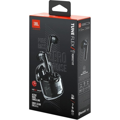 Гарнитура вкладыши JBL Tune Flex Ghost черный беспроводные bluetooth в ушной раковине (JBLTFLEXGBLK)