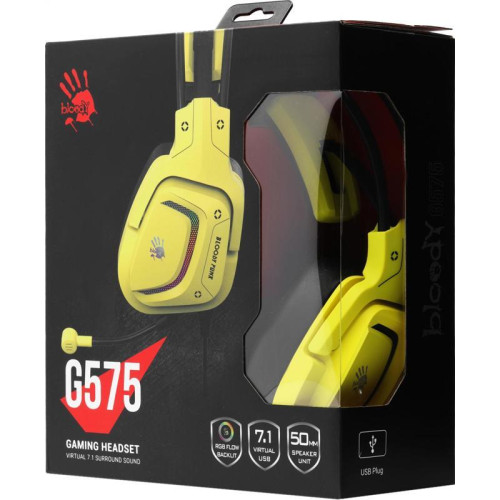 Наушники с микрофоном A4Tech Bloody G575 Punk желтый/черный 2м мониторные USB оголовье (G575 PUNK)