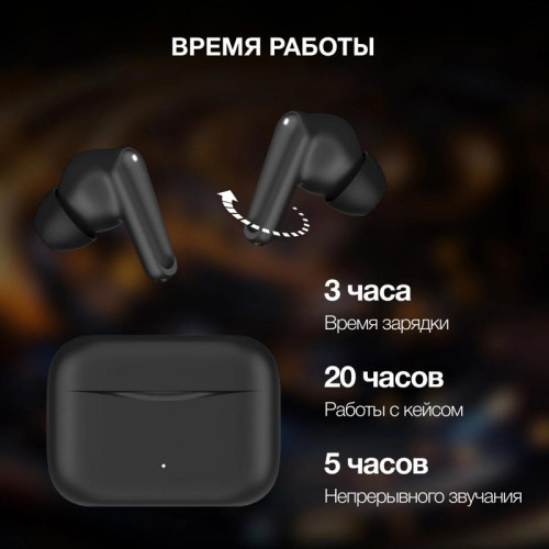 Гарнитура внутриканальные Hyundai H-EP203 черный беспроводные bluetooth в ушной раковине (HEP203B)