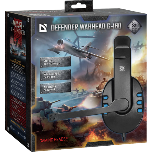Defender Игровая гарнитура Warhead G-160 черный+синий, кабель 2,5 м Defender Игровая гарнитура Warhead G-160 черный+синий, кабель 2,5 м